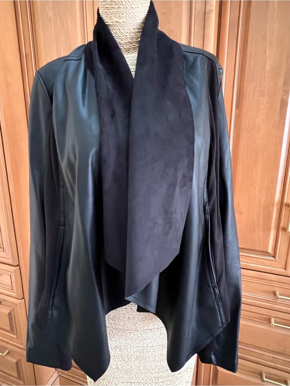Kit from the Cloth Black cropped Leather Jacket with Suede Collar